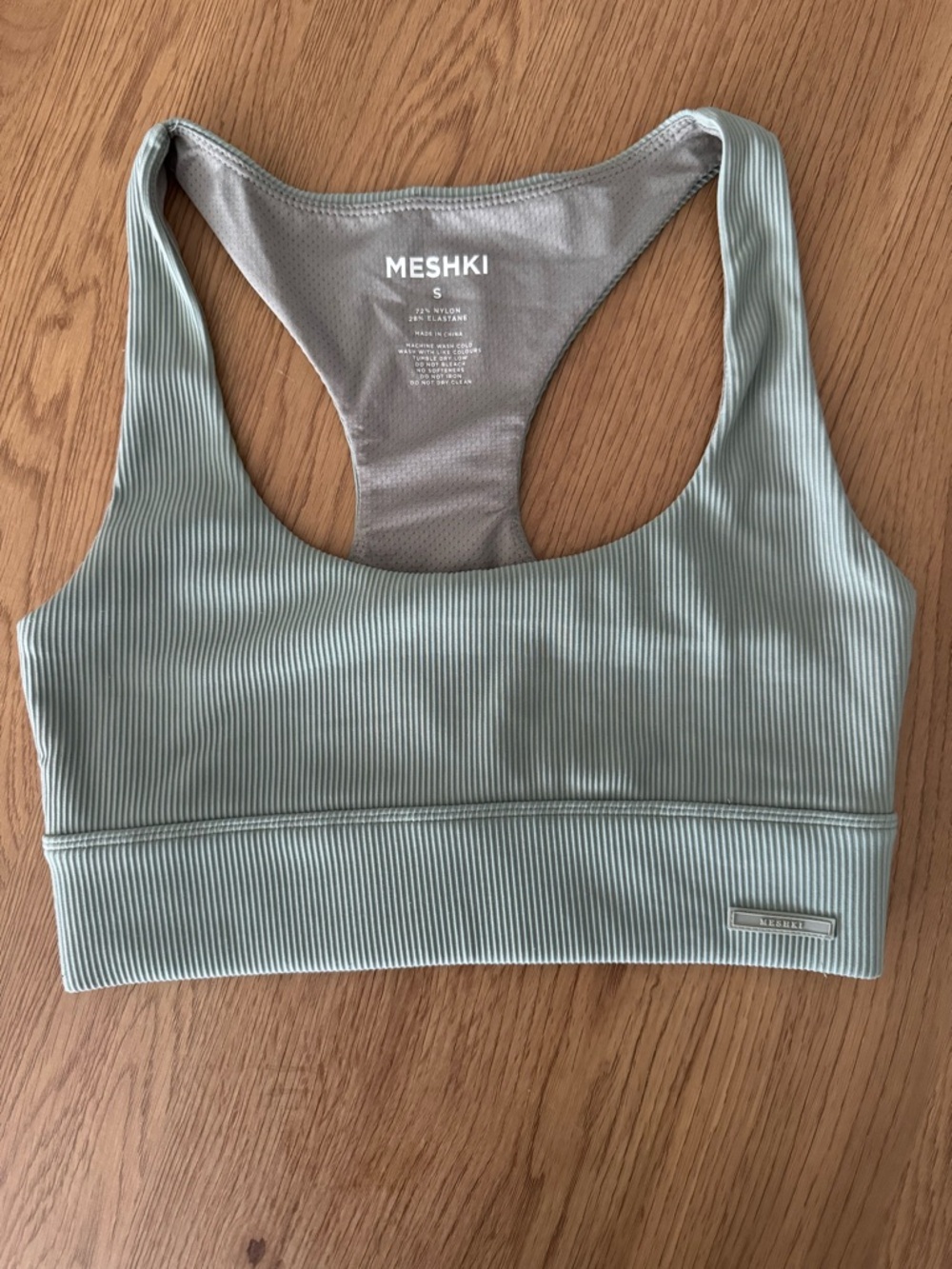 Meshki Sage Green Ribbed Racerback Sports Bra